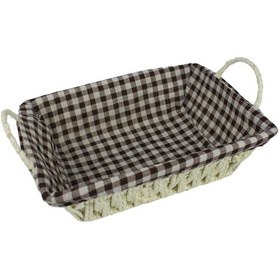 Resim Hasır Rattan Ekmeklik Ekmek Sepeti Dikdörtgen Ekose Kumaş Krem 