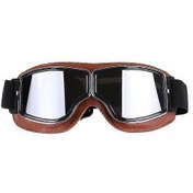 Resim Retro Tarzı Harley Motosiklet Gözlüğü, Açık Hava Rüzgar Geçirmez Off-road Sürüş Gözlüğü Kahverengi Gümüş 