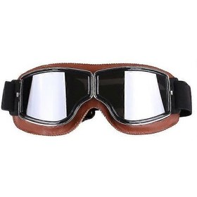 Resim Retro Tarzı Harley Motosiklet Gözlüğü, Açık Hava Rüzgar Geçirmez Off-road Sürüş Gözlüğü Kahverengi Gümüş 