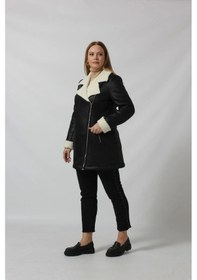 Resim Moda Berray 3262 Uzun İçi Kürklü Boğazı Kemer Detaylı Kaban Siyah Siyah 