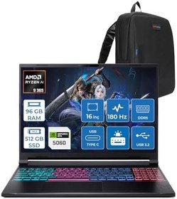 Resim Acer Nitro V 16S AI AN16S AMD Ryzen™ AI 9 365 96GB DDR5 512GB SSD 8GB/RTX5060 115W 16"QHD+ 2560X1600 180Hz IPS Freedos Gaming Bilgisayar. NHQXUEY001F27+ZettaÇanta 