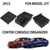 Resim For Tesla Model 3/Y Center Console Organizer Set için - 3 adet Flocked Kolçak Depolama Kutusu, Hafif ABS, Siyah Beyaz İç Trim, 2021-2023 Modelleri için Uygun, İç Depolama Çözümü | Şık Center Console | Şık Siyah Bitiş, Center Console Organizer 