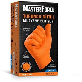 Resim Master Force Turuncu XL Beden Nitril Muayene Eldiveni (204.05.TM02) 