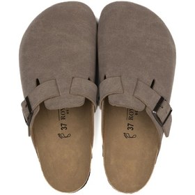 Resim Kadın Ortopedik Yumuşak Tabanlı Terlik Önü Kapalı Paslanmaz Tokalı Kaymaz Sabo Ev Dışarı Terliği Vizon 