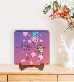 Resim Bk Gift Kişiye Özel Isimli Kadınlar Günü Tasarımlı Ahşap Standlı Puzzle Çerçeve-8 
