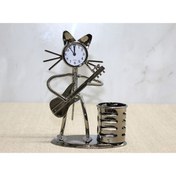 Resim TTT Metal Gitar Çalan Müzisyen Kedi Saat Ve Kalemlik 
