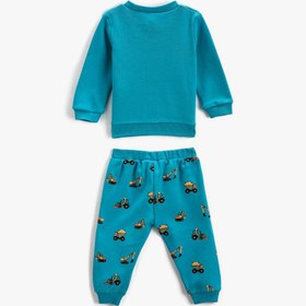 Resim Erkek Bebek Pamuklu Pijama Takımı Baskılı Sweatshirt ve Beli Lastikli Eşofman Altı 2 Parça 