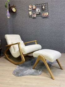 Resim Asedia Ekol Naturel Teddy Krem Ahşap Sallanan Sandalye Dinlenme Koltuğu 