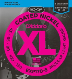 Resim D'Addario EXP170-5 XL Coated Nickel 5 Telli Bas Gitar Teli - Regular Light (45-100) 