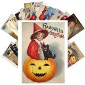 Resim Skycity Klasik Halloween Temalı Kart Seti - Cadı, Kabak, Siyah Kedi Desenleriyle 24 Adet Postkart Davet Ve Mesaj İçin Kullanım Kolay Standart 