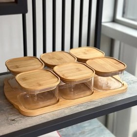 Resim 6'lı Bambu Kapaklı 300 ml Sızdırmaz Cam Kahvaltılık Seti Saklama Kabı 