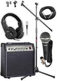Resim Midex MGA-30BK-PAK Elektro Gitar Amfisi Seti 30 Watt Gain Özellikli (Amfi Mikrofon Stand Kulaklık Jack Kablo) 