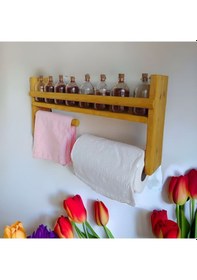 Resim Ahşap Baharatlık Kağıt Havluluk Bardaklık Mutfak Organizer F7 Ahşap 