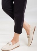 Resim Munshoes Luna Bej Hakiki Deri Kadın Babet 