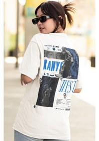 Resim Kanye West Rapper Şarkıcı Sırt Baskılı Unisex Oversize Tişört Beyaz 