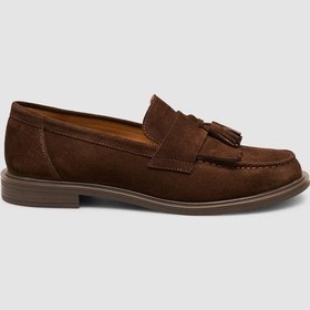 Resim %100 Hakiki Süet Deri Kahverengi Püsküllü Loafer Ayakkabı Kahverengi 