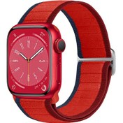 Resim iOs Watch Uyumlu Serisi İçin 4 44mm Naylon Elastik Toka Saat Bandı Kırmızı 
