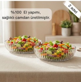 Resim Selen Concept Linea Damla Model El Yapımı Cam Salata Ve Meyve Kasesi 2'li Set Şeffaf 