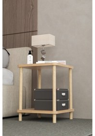 Resim 35x35 Cm Kare İki Katlı Ahşap Komodin Çok Amaçlı Sehpa Yatak Odası Baza Yanı Ayak Yükseklik 45 Cm - Atlantik Çam 