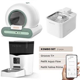 Resim Groove Ti+ Otomatik Kedi Tuvaleti Yeşil - Petfit Aqua Flow Akıllı Su Pınarı Çeşmesi - Petfit Feline Prime Otomatik Mama Kabı 