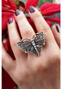 Resim Kelebek Şekilli Kadın Yüzük Gümüş Kaplama Ayarlanabilir El Yapımı Kadın Yüzük 