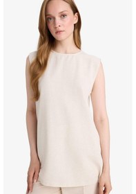 Resim Defacto Regular Fit Bisiklet Yaka Basic Düz Keten Karışımlı Kolsuz Tunik D2953ax25smer42 Ekru 