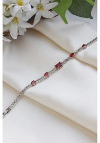 Resim Mrs Flower Kırmızı Taş Detaylı Çelik Bileklik Çok Renkli 