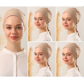 Resim Melodi Scarf Kadın Tesettür Dikişsiz Set Bone Sütlü Kahve 5 Adet Bağlamalı Penye Bone Sütlü Kahve Sütlü Kahverengi 