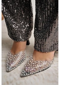 Resim Nesilshoes Nesil Shoes Uraz 451 Siyah İncili Lastikli Kadın Sandalet 