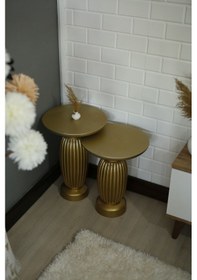 Resim 2'li Vazo Varak Mantar Sehpa Seti Yan Sehpa Varak 