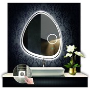 Resim GLOBAL LED MIRROR 70 Cm Çapında Dokunmatik Ledli Kumlamalı Makyaj Aynalı Asimetrik Banyo Aynası Dekoratif Ledli 