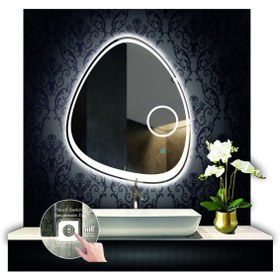 Resim GLOBAL LED MIRROR 70 Cm Çapında Dokunmatik Ledli Kumlamalı Makyaj Aynalı Asimetrik Banyo Aynası Dekoratif Ledli 