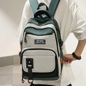 Resim Gençler için Şık Unisex Sırt Çantası, Renk Bloklu Tasarımlı Rahat Naylon Okul Çantası, Ayarlanabilir Kayışlı Hafif, Fermuarlı Kapatma, Polyester Astarlı, Eklemeli Detay, Günlük Yolculuklar İçin Dayanıklı 