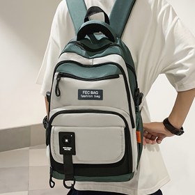 Resim Gençler için Şık Unisex Sırt Çantası, Renk Bloklu Tasarımlı Rahat Naylon Okul Çantası, Ayarlanabilir Kayışlı Hafif, Fermuarlı Kapatma, Polyester Astarlı, Eklemeli Detay, Günlük Yolculuklar İçin Dayanıklı 