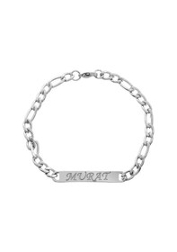Resim Silver Renk Gurmet Zincirli Basic Model Kişiye Özel İsim/harf Yazılı Erkek Çelik Bileklik 
