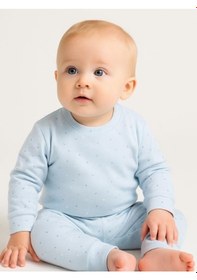 Resim Çocuk Pamuklu Çiçek Desenli Pijama Takımı-16051 Mavi 