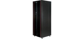 Resim Lande 26U 600X600 Hyperline Dikili Tip Rack Kabinet (Siyah) (Ön Cam Kapak / Tekerlekli) 
