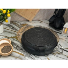 Resim 26 Cm Basık İstiridye Granit Güveç Tencere Gümüş Kulplu siyah 