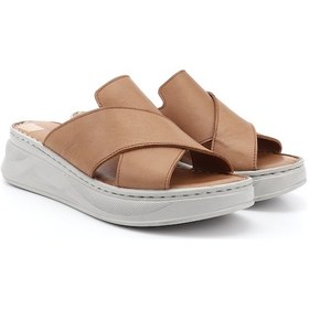 Resim Gönderi R Taba Çapraz Bantlı Dolgu Topuk Hakiki Deri Comfort Terlik Taba 