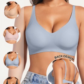 Resim 4 adet Kadınların Düz Renkli Kontrast Kayışsiz Sütyen Seti - Yumuşak, Nefes Alabilen, Çıkarılabilir Pedler, Minimalist Tek saç tokası Tasarımı, Tüm Mevsimler İçin Evrensel, Tüm Mevsimler İçin Sütyen Seti|Minimalist Sütyen Tasarımı|Yumuşak Rahat Sütyen 