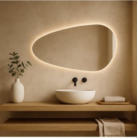 Resim 70x120 Cm Modern Oval Led Banyo Aynası Dokunmatik Dim Edilebilir, 3000k Günışığı Sarı 