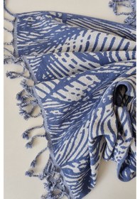 Resim Jakarlı Müslin Peştemal-yaprak Desen-90x170 Cm Indıgo Indigo 