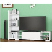 Resim BMdekor Tv Ünitesi Perde Kitaplıklı Beyaz 120 Cm 