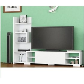 Resim BMdekor Tv Ünitesi Perde Kitaplıklı Beyaz 120 Cm 