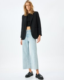 Resim Yüksek Bel Kesik Paça Düğmeli Denim Pantolon - Culotte Jean 