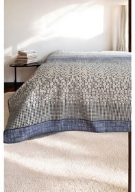 Resim Alla Turca Çift Kişilik Modern Mozaik Desenli Pike İndigo 200x240 Cm %100 Pamuk Mavi 