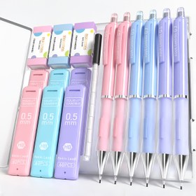 Resim Dört Şeker Pastel Mekanik Kalem Seti - 6 adet 0.5mm ve 0.7mm Kalem ile 360 adet HB #2 Kurşun Dolumları, 3 adet Silgi ve 9 adet Silgi Dolumları, Cadılar Bayramı ve Noel Hediye Verme için Mükemmel 