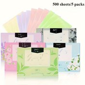 Resim 500 Adet Toplam (5 Paket) - Kalın Yağ Emici Kağıtlar, İz Bırakmayan Mat Yüzey - Tüm Açık Bej Tonları İçin - Makyaj, Spor, Seyahat - Uzun Süreli Yağ Kontrolü ve Ferahlık - Cilt için Yağ Emici Kağıt, Spor Esansiyelleri, Çiçek Desenli, Pürüzsüz Dokulu, Parlaklık Önleyici Kağıtlar, Makyaj Kullanıcıları 