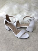 Resim Günlük Kadın Ayakkabı Bilekten Bağlamalı Tek Bantlı Sandalet Kalın Topuklu Abiye Önü Açık 149 Serra Beyaz 