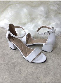 Resim Günlük Kadın Ayakkabı Bilekten Bağlamalı Tek Bantlı Sandalet Kalın Topuklu Abiye Önü Açık 149 Serra Beyaz 
